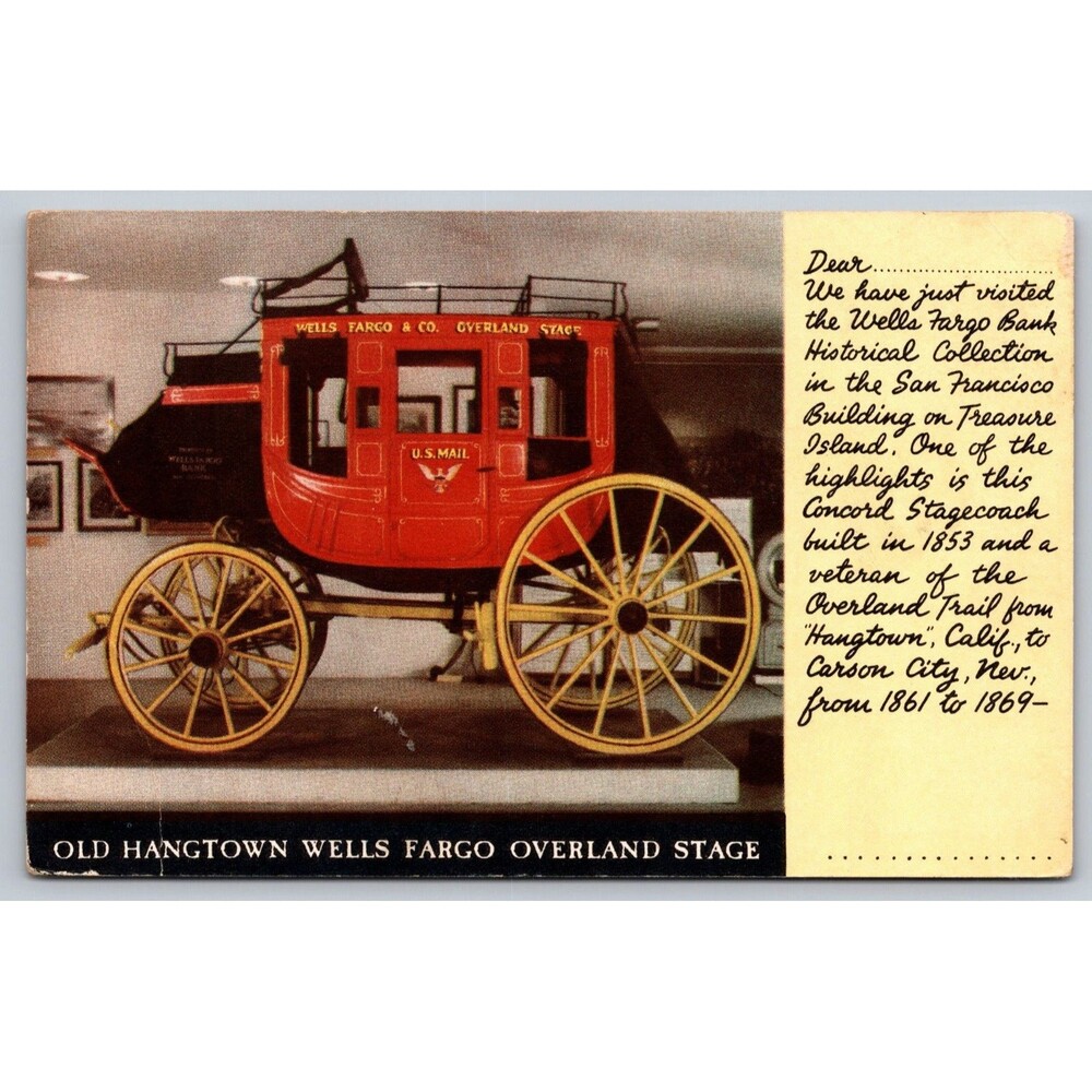 Postcard CA Old Hangtown Wells Fargo Overland Stage Unposted c1930s Exposition